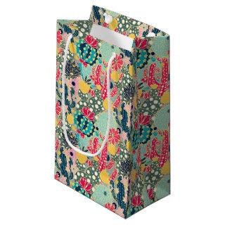 Monogram | Colorful Polka Dot Cactus Pattern Small Gift Bag