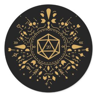 Monogram D20 Dice Fantasy Tabletop RPG Classic Round Sticker
