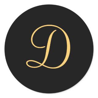 Monogram D,  gold colored initial D script Classic Round Sticker