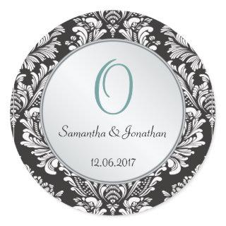 Monogram Damask black white Wedding Sticker