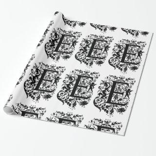 Monogram E Initial Black and White Cupid Pattern