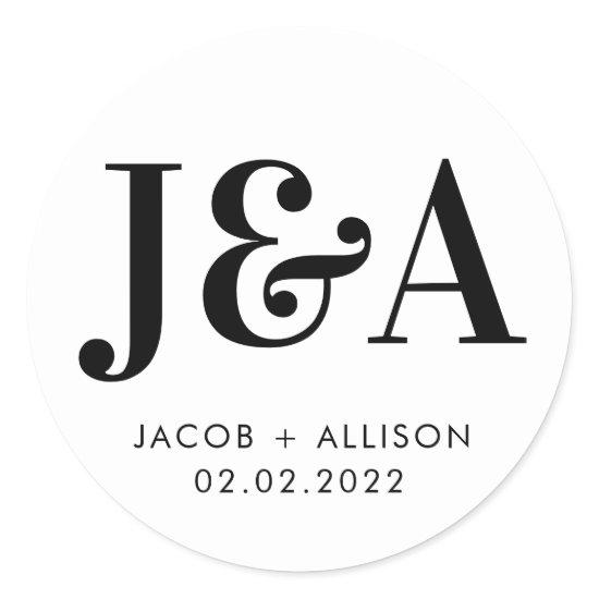 monogram elegant chocolate wedding favor classic round sticker
