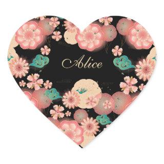 Monogram Elegant Floral Spring Peach Garden flower Heart Sticker