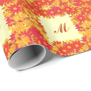 Monogram framed with flowers - red and gold