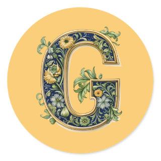 Monogram G flowered AI-generated Classic Round Sticker