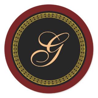 Monogram "G" gold-colored script  Classic Round Sticker