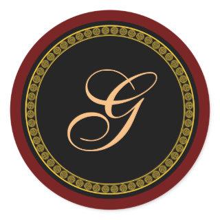 Monogram "G" gold-colored script  Classic Round Sticker