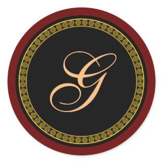 Monogram "G" gold-colored script  Classic Round Sticker