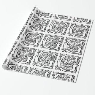 Monogram G Initial Black and White Floral Pattern