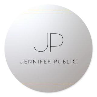 Monogram Gold Silver Template Initial Letter Glam Classic Round Sticker