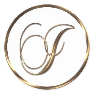 Monogram I Faux Bronze Classic Round Sticker