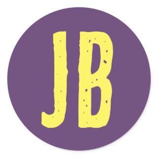 Monogram Initial Letters Indigo Yellow Minimalist Classic Round Sticker
