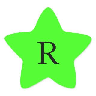 Monogram Initial Neon Green Solid Color Colorful Star Sticker