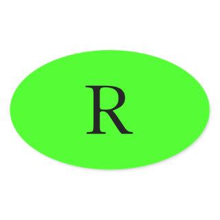 Monogram Initial Neon Green Solid Color Cool Oval Sticker