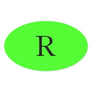 Monogram Initial Neon Green Solid Color Cool Oval Sticker