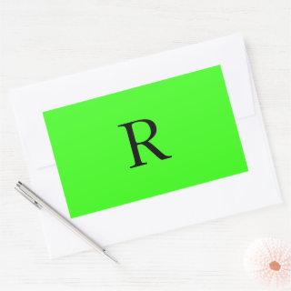 Monogram Initial Neon Green Solid Color Unique Rectangular Sticker