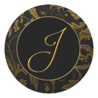 Monogram J Gold and Black Damask Wedding Seal