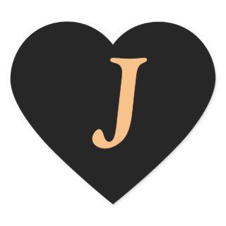 Monogram J gold color on Midnight black, Heart Sti Heart Sticker