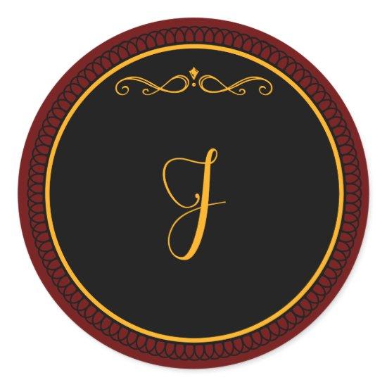Monogram "J" gold-colored script Classic Round Sticker