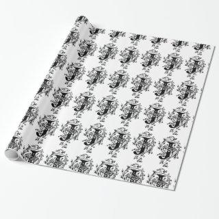 Monogram J Initial Black and White Floral Pattern