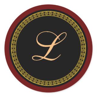 Monogram "L" gold-colored script  Classic Round Sticker