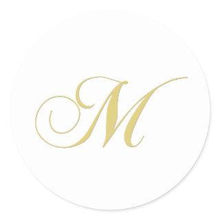 Monogram Letter M Golden Single Classic Round Sticker