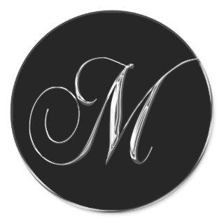 Monogram Letter M Sliver On Black Wedding Seal