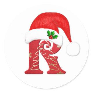 Monogram letter R, Santa hat Christmas Classic Round Sticker