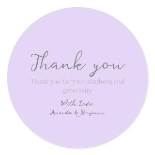 Monogram Minimalist Lavender Wedding Thank you  Classic Round Sticker