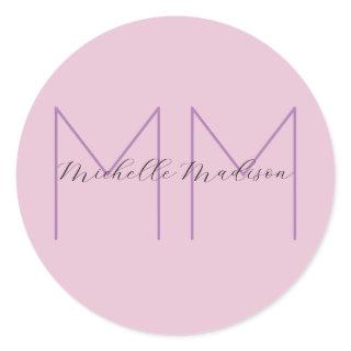 Monogram Minimalist Name Initials Handwriting Classic Round Sticker