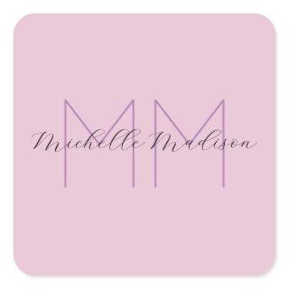 Monogram Modern Minimalist Name Initials Square Sticker