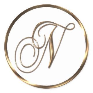 Monogram N Faux Bronze Classic Round Sticker
