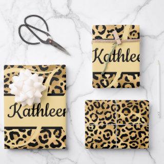 Monogram Name Black Gold Leopard Print Cheetah   Sheets