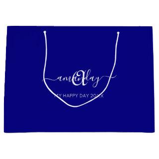 Monogram Name Blue Navy Bridal Sweet16th Wedding  Large Gift Bag