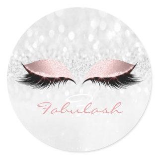 Monogram Name Glitter Pink Eye Lash Girl 16th Gray Classic Round Sticker