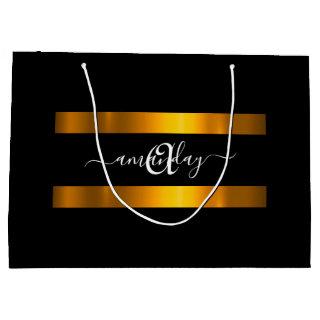 Monogram Name Gold Black Fashion Boutique Favor Large Gift Bag