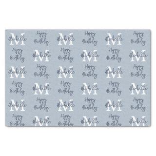 Monogram Name Initial Pattern Happy Birthday Blue Tissue Paper