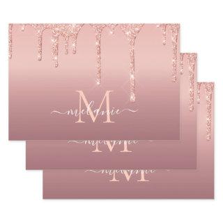 Monogram Name Text Rose Gold Blush Glitter Sparkle  Sheets