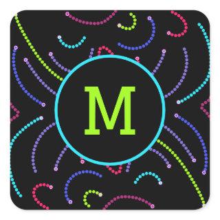 Monogram Neon Octagonal Bright Lights Square Sticker