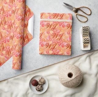 Monogram on Coral Orange Floral Background