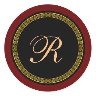 Monogram "R" gold-colored script Classic Round Sticker