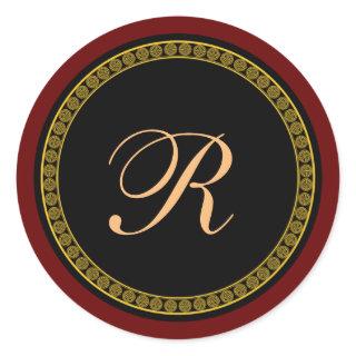 Monogram "R" gold-colored script Classic Round Sticker