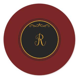 Monogram "R" gold-colored script  Classic Round Sticker