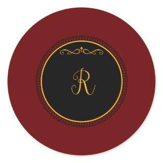 Monogram "R" gold-colored script  Classic Round Sticker