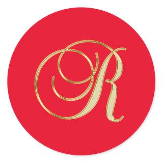 Monogram R gold script Classic Round Sticker