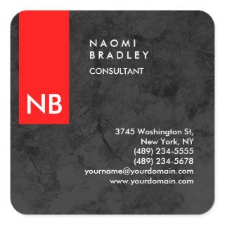 Monogram Red Gray Pattern Modern Consultant Square Sticker