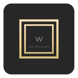 Monogram Square Gold Frame Minimalism VIP Wedding Square Sticker