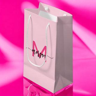 Monogram Stylish Modern Hot Pink Small Gift Bag