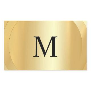 Monogram Template Custom Elegant Faux Gold Rectangular Sticker