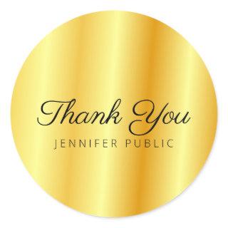 Monogram Template Gold Metallic Look Thank You Classic Round Sticker